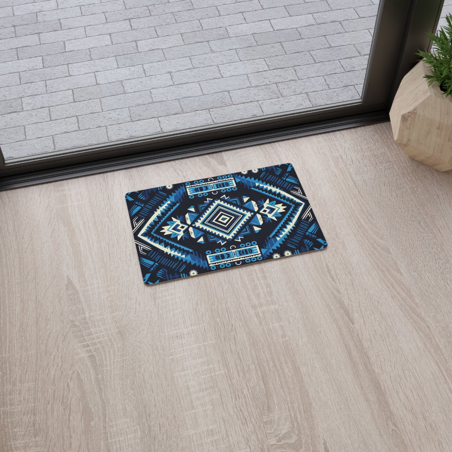 Blue Geometric Floor Mat