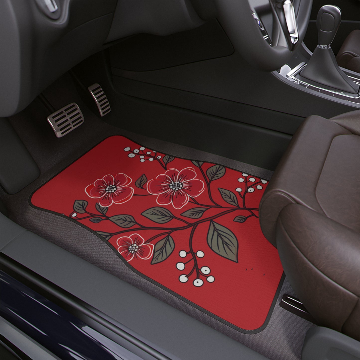 Red Floral Floor Mats, 1pc