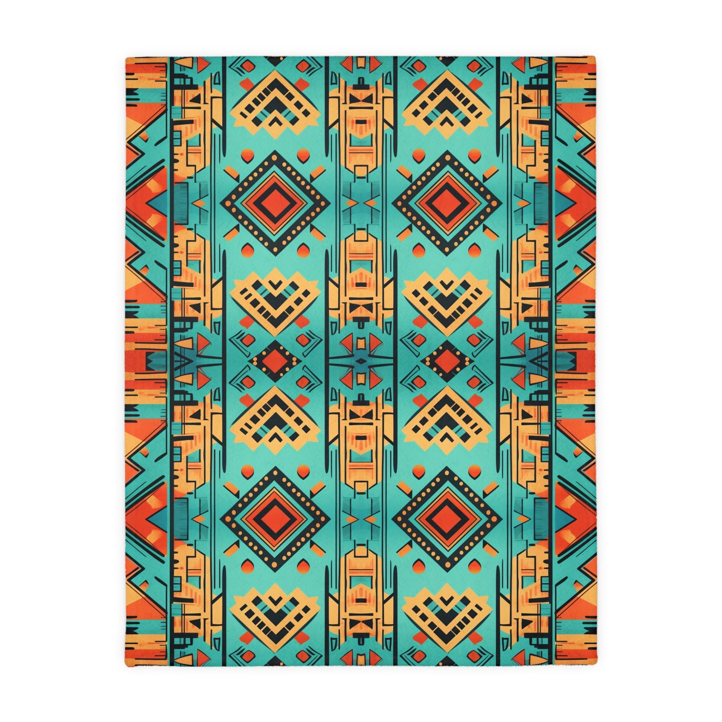 Turquoise and Orange Geometric Velveteen Minky Blanket (Two-sided print)
