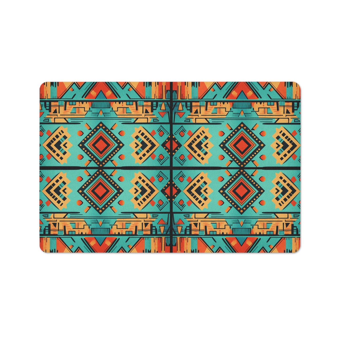 Turquoise and Orange Geometric Floor Mat