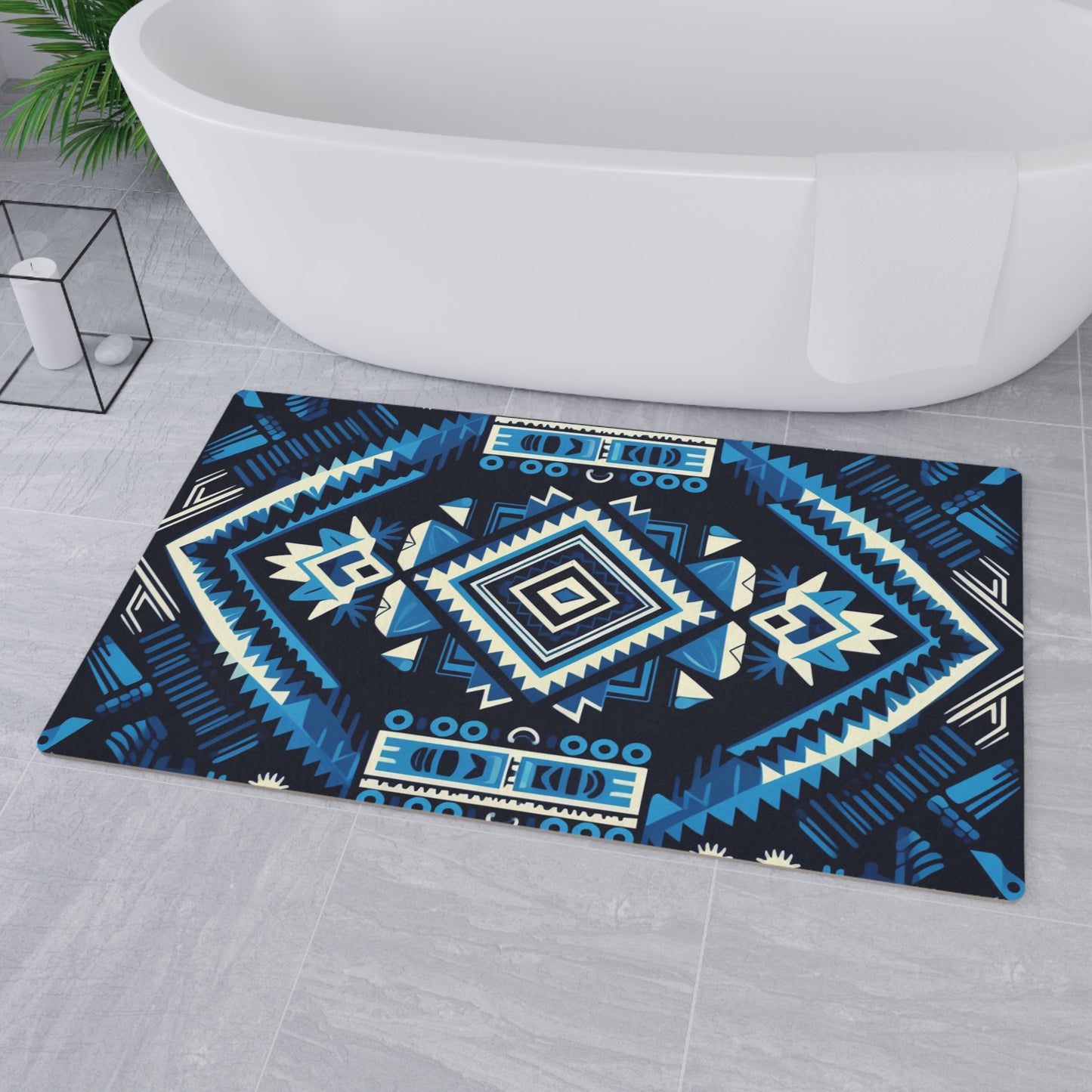 Blue Geometric Floor Mat