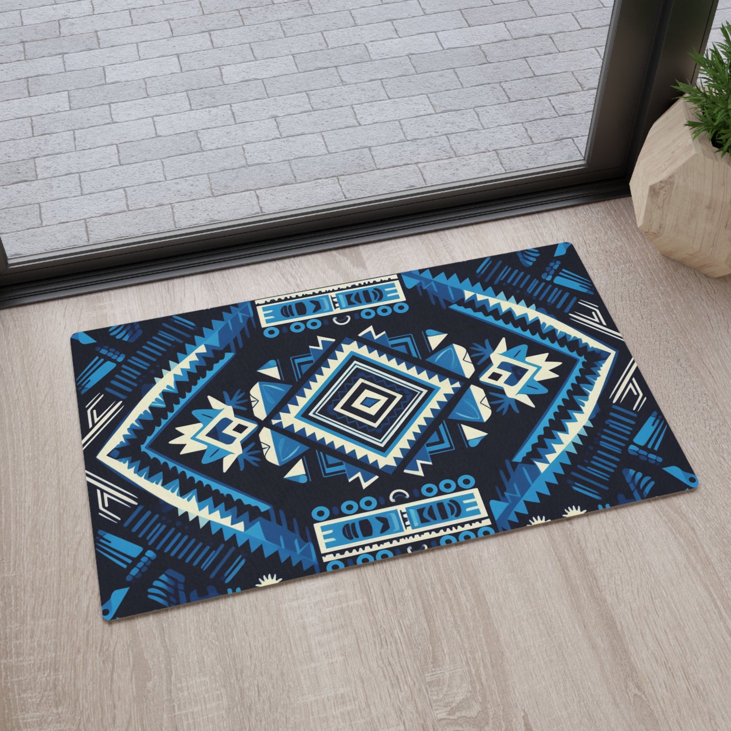 Blue Geometric Floor Mat
