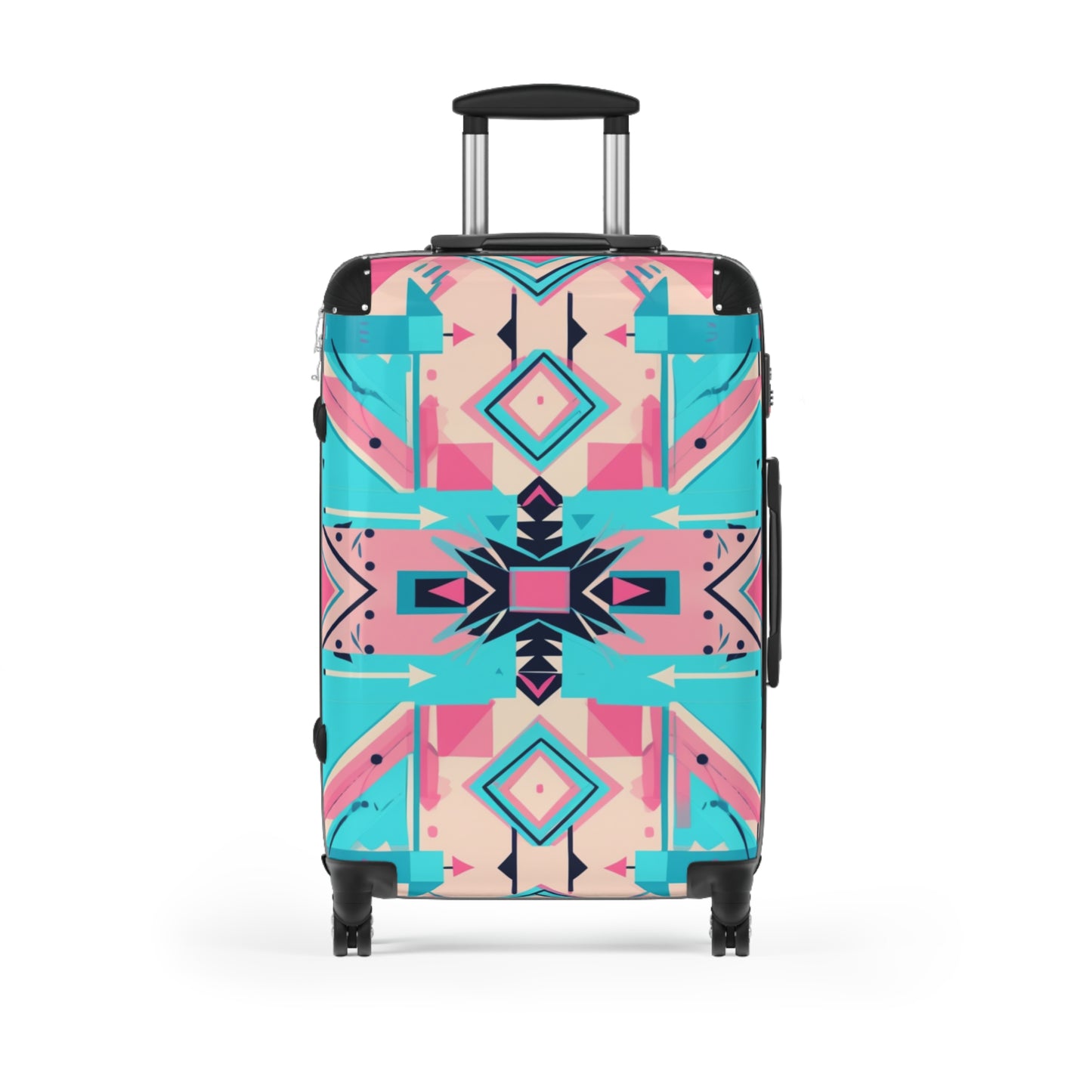 Pink and Turquoise Geometric Suitcase