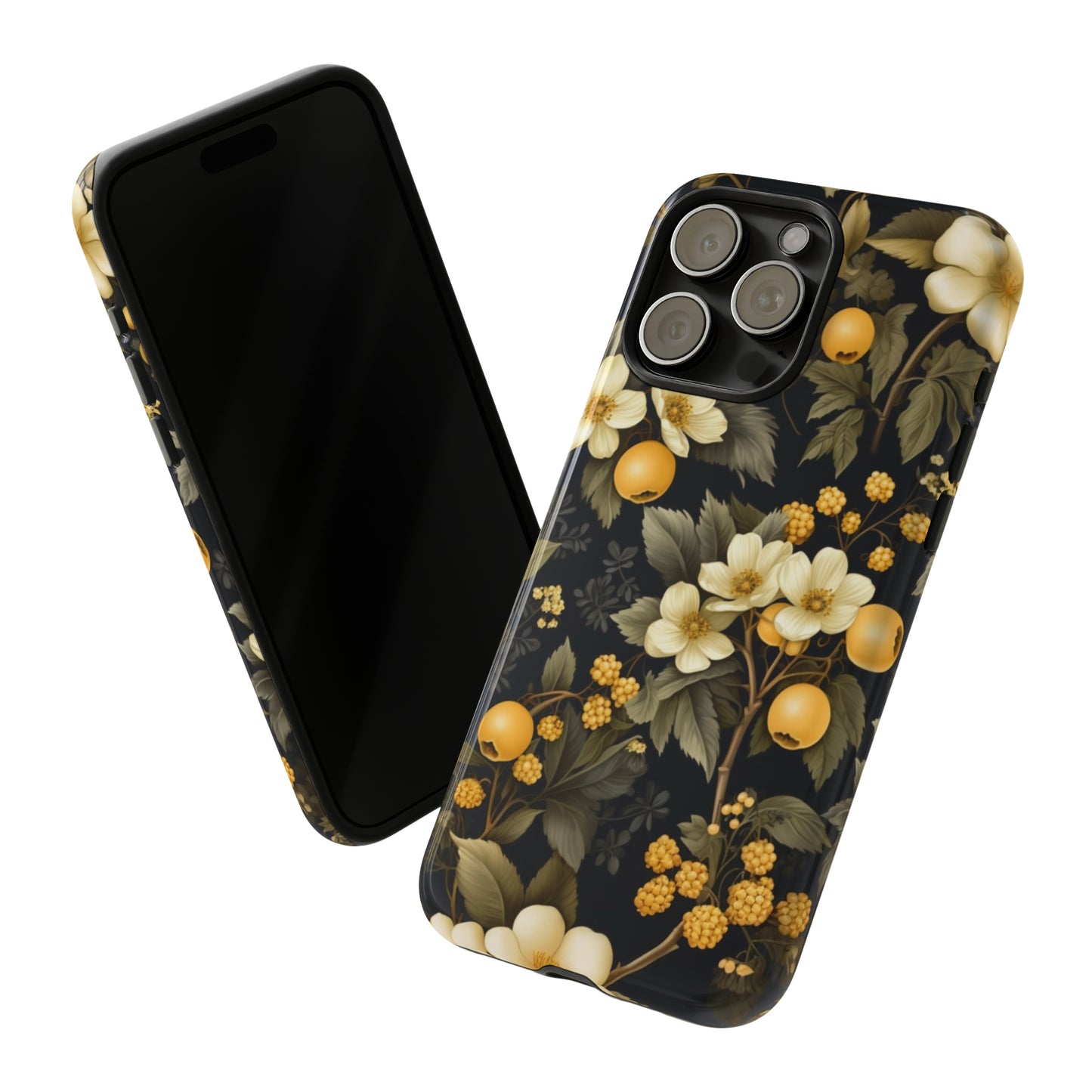 White Black and Yellow Floral phone case