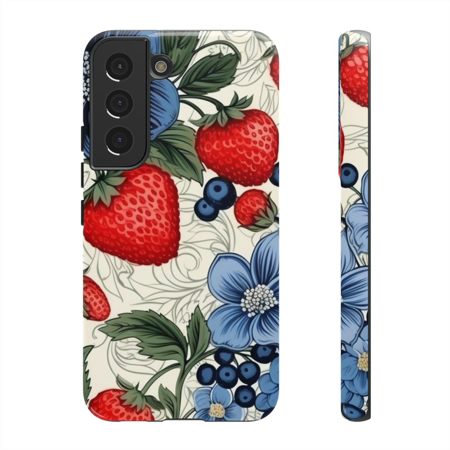 Strawberries and Blueberries on White phone case