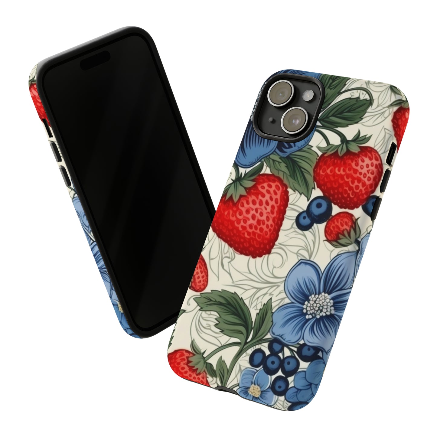 Strawberries and Blueberries on White phone case