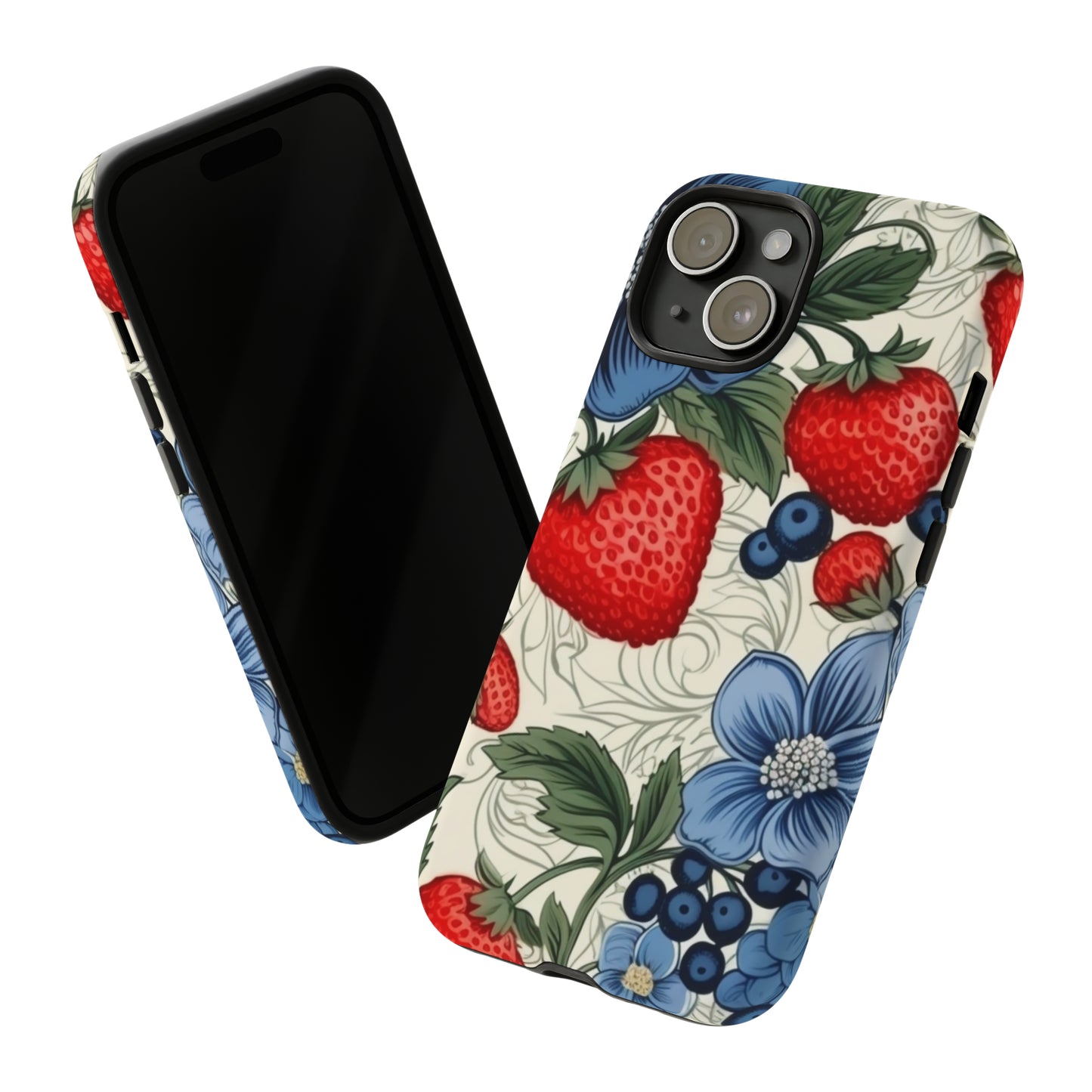 Strawberries and Blueberries on White phone case