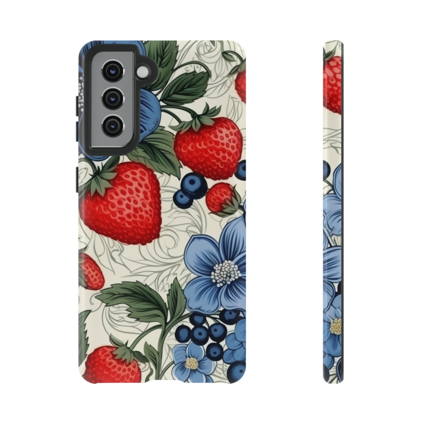 Strawberries and Blueberries on White phone case