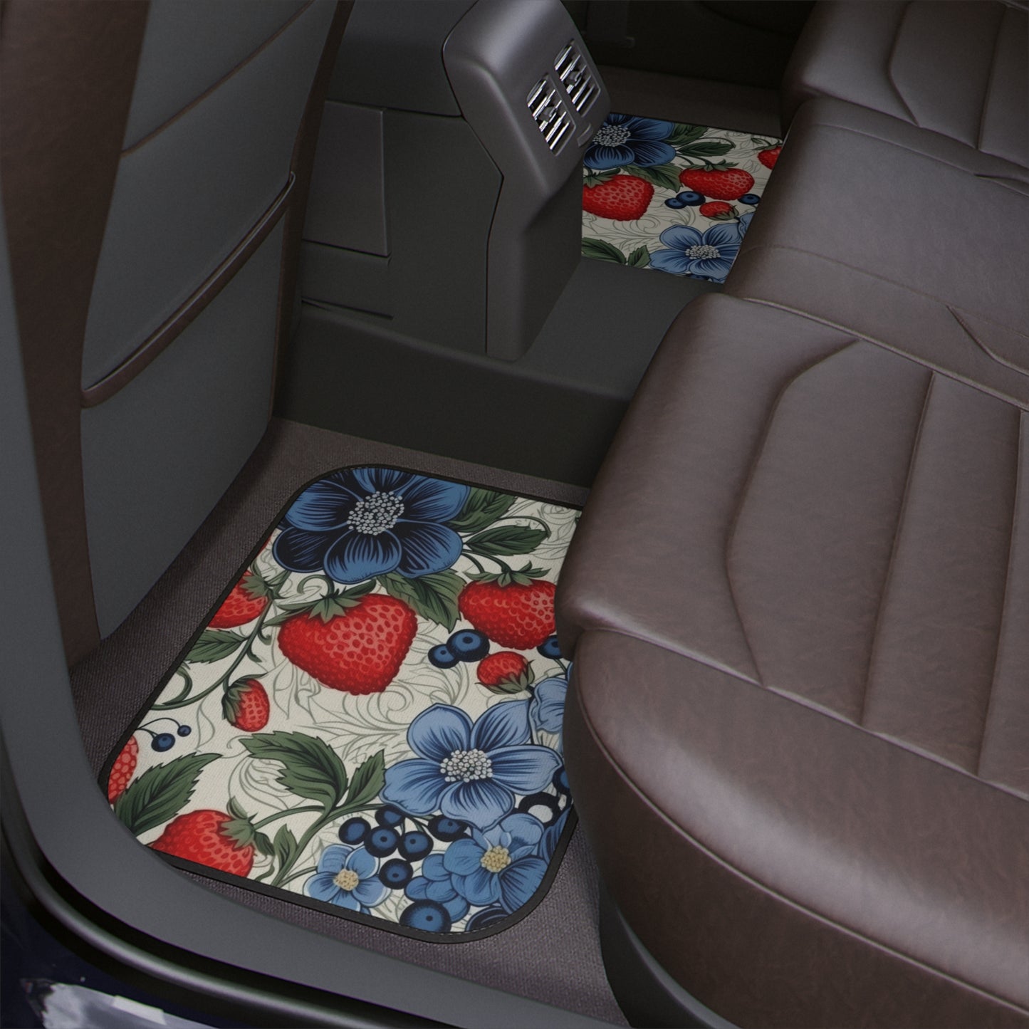 White Berries and Floral Car Floor Mats, 1pc