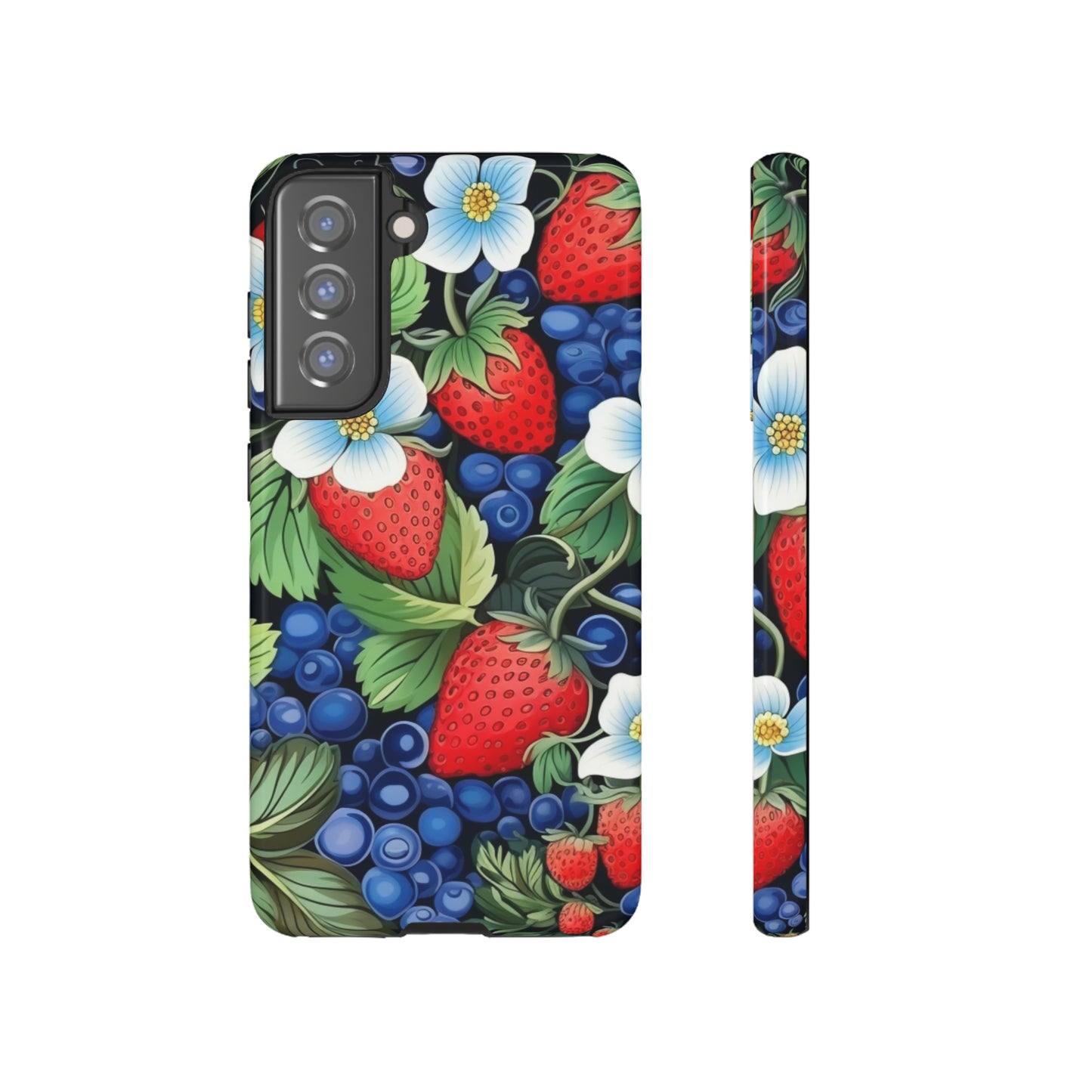 Strawberries and Blueberries on Black phone case