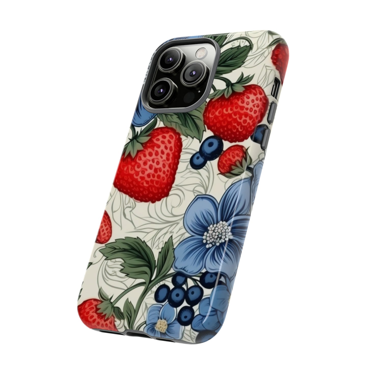 Strawberries and Blueberries on White phone case