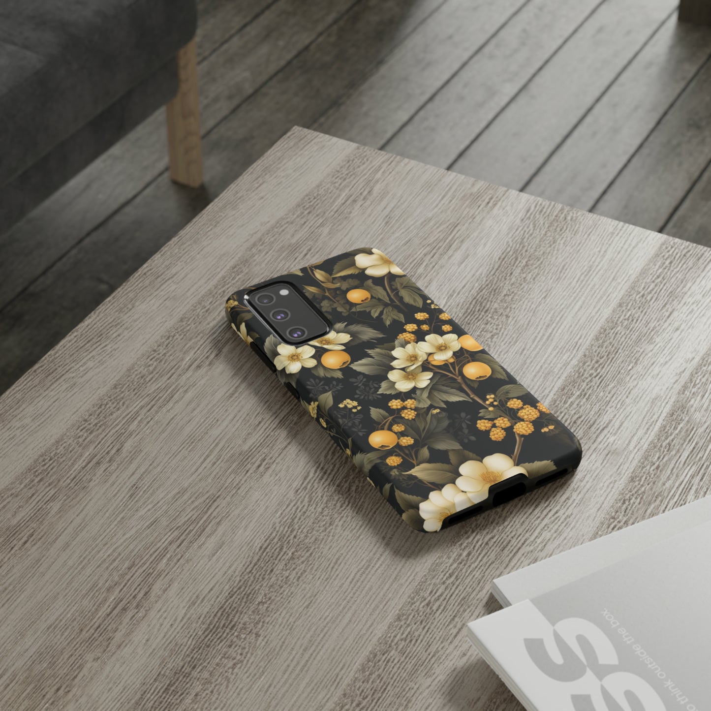 White Black and Yellow Floral phone case