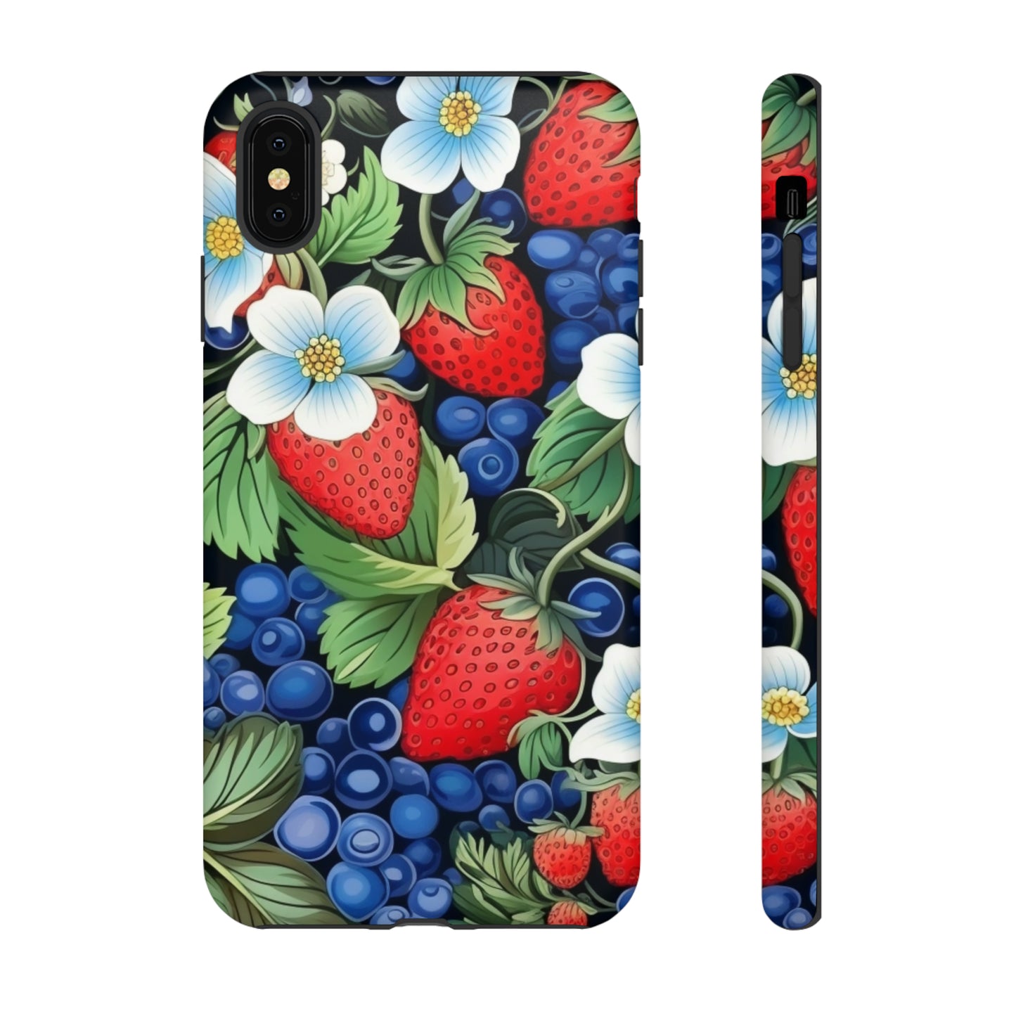 Strawberries and Blueberries on Black phone case