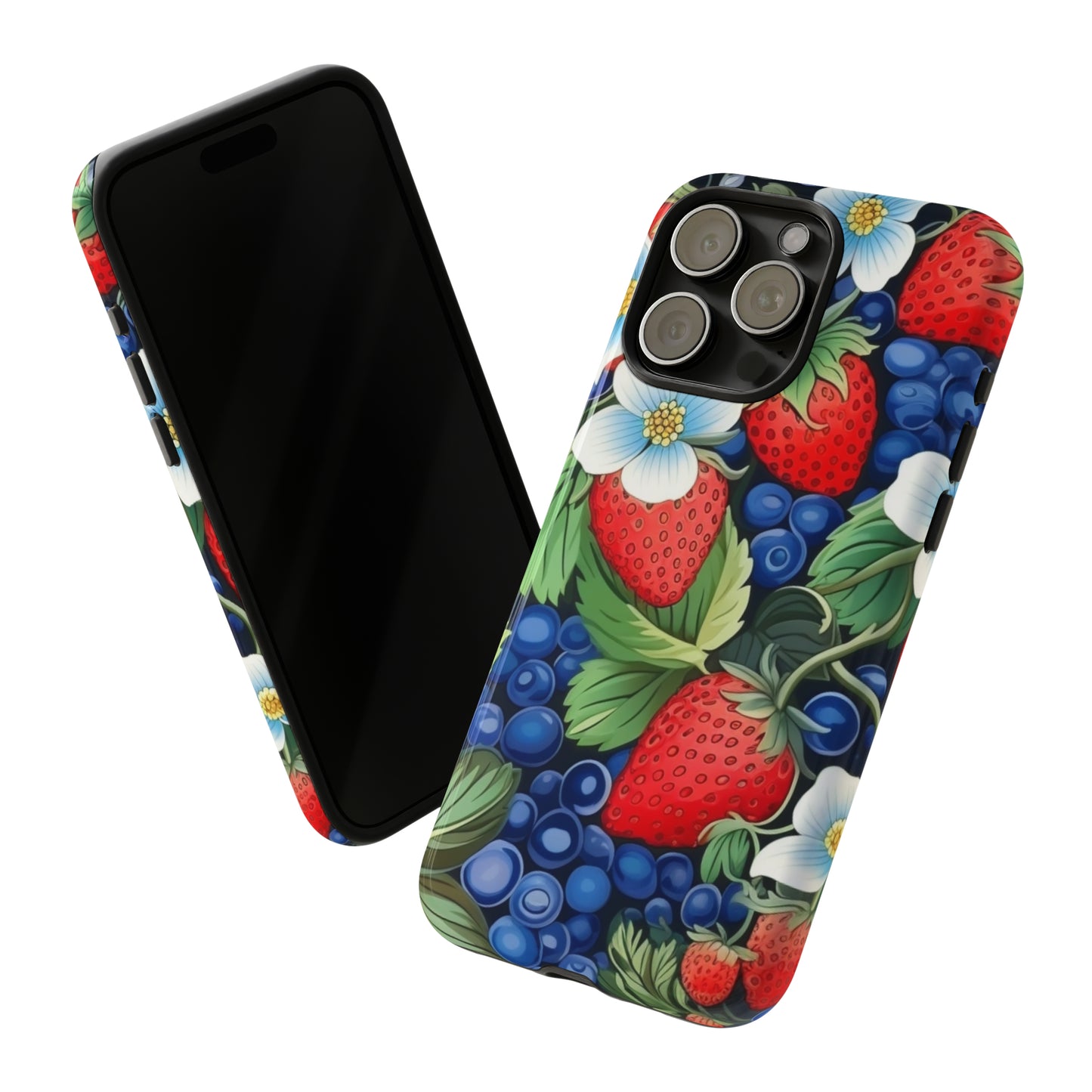 Strawberries and Blueberries on Black phone case