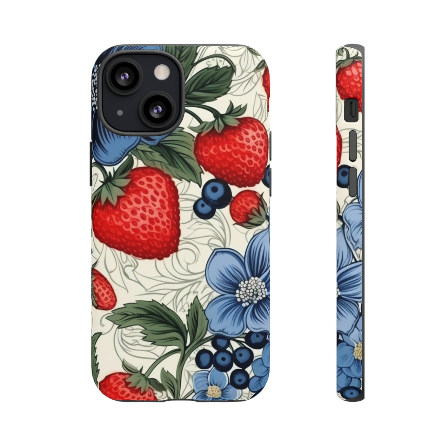 Strawberries and Blueberries on White phone case