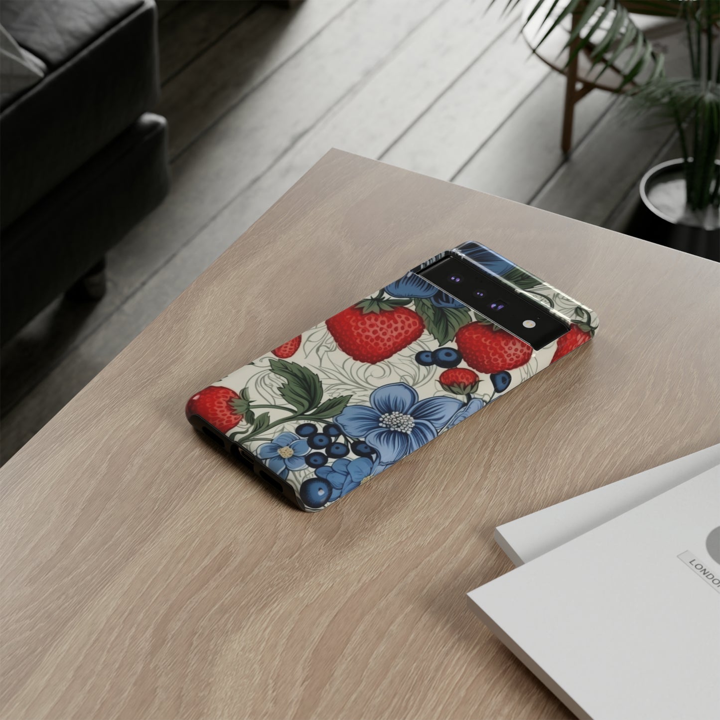 Strawberries and Blueberries on White phone case