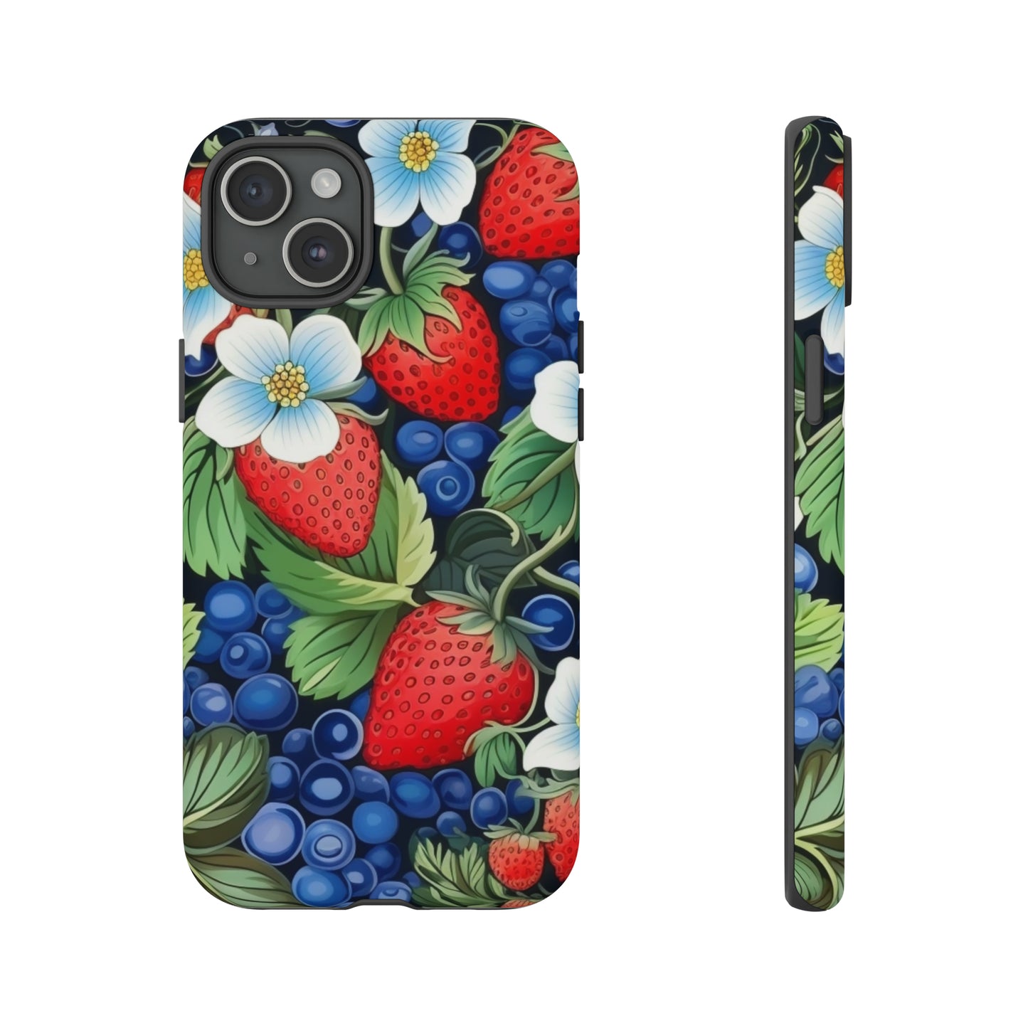 Strawberries and Blueberries on Black phone case