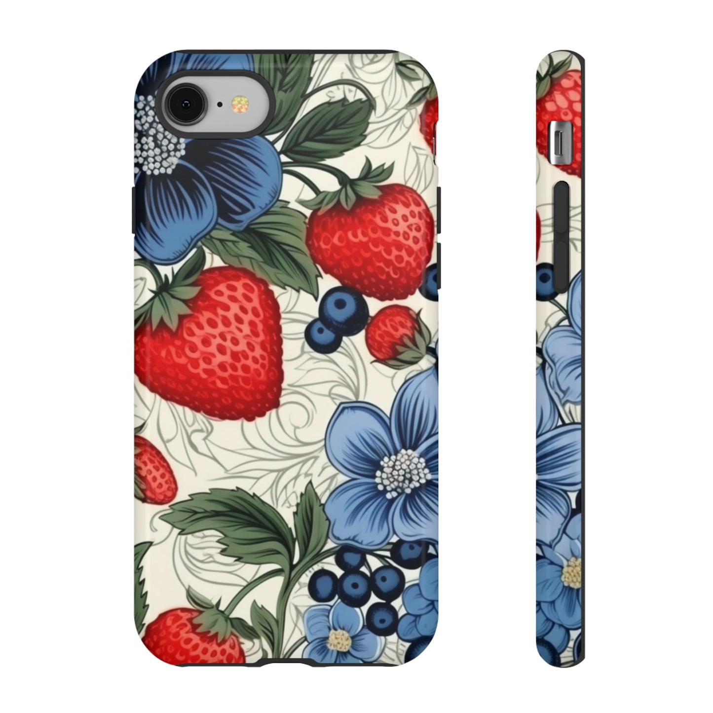 Strawberries and Blueberries on White phone case