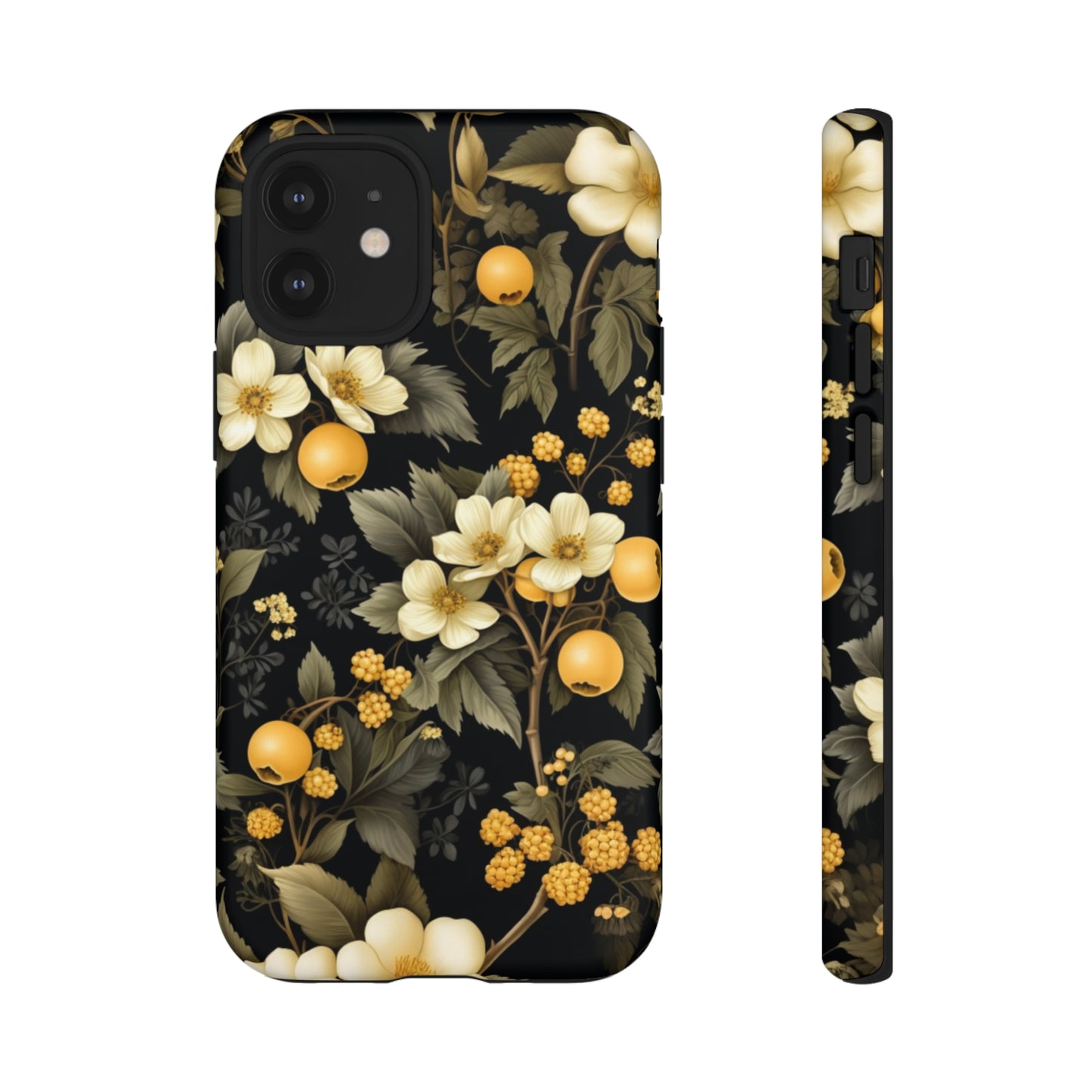 White Black and Yellow Floral phone case