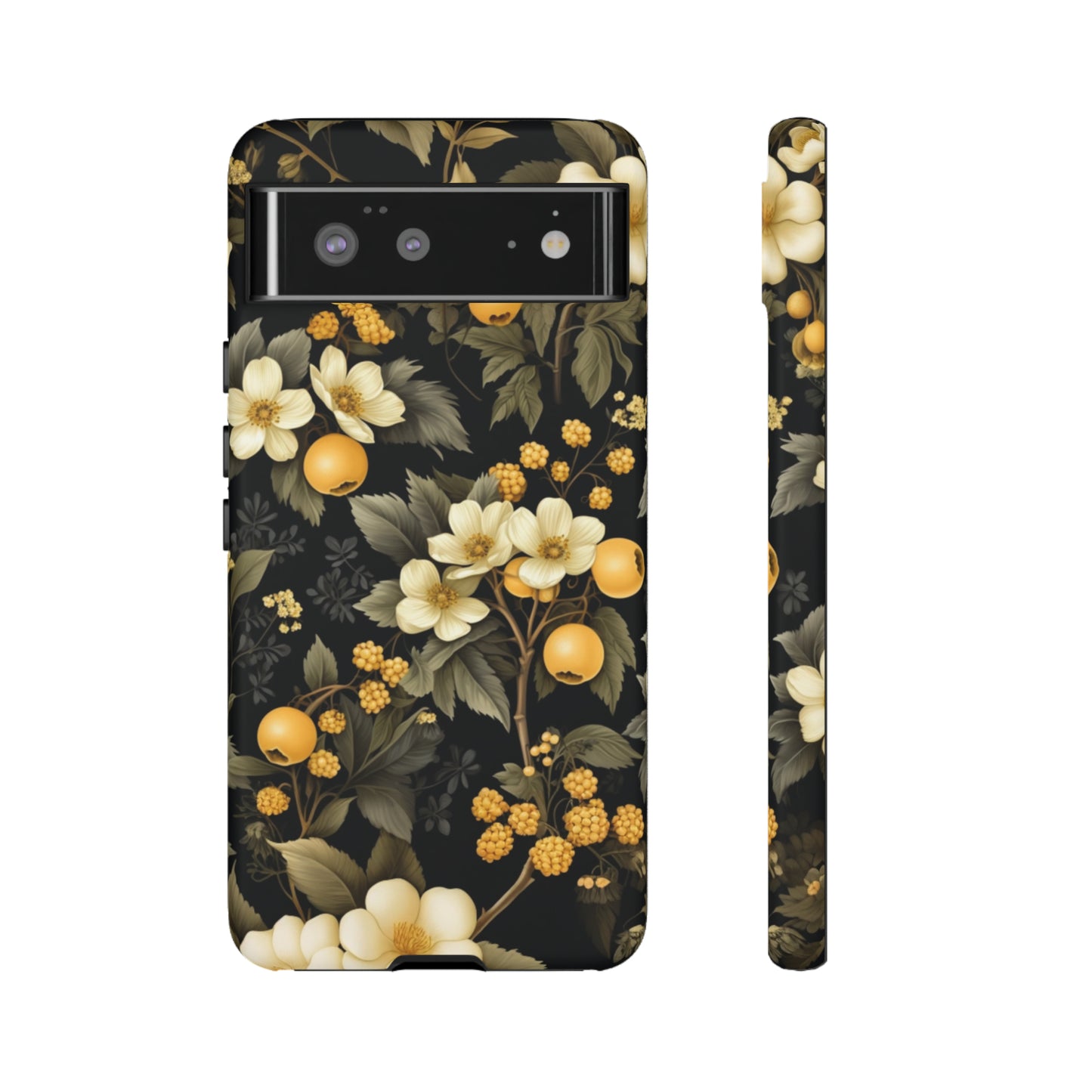 White Black and Yellow Floral phone case