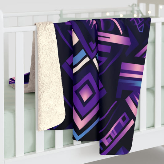 Purple Geometric Sherpa Fleece Blanket