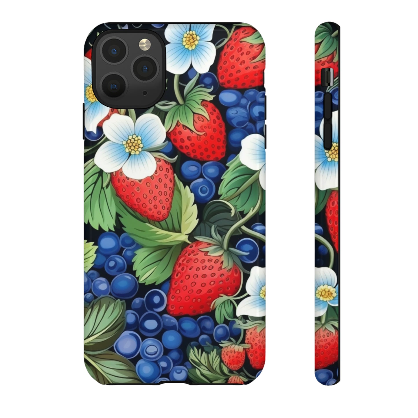 Strawberries and Blueberries on Black phone case