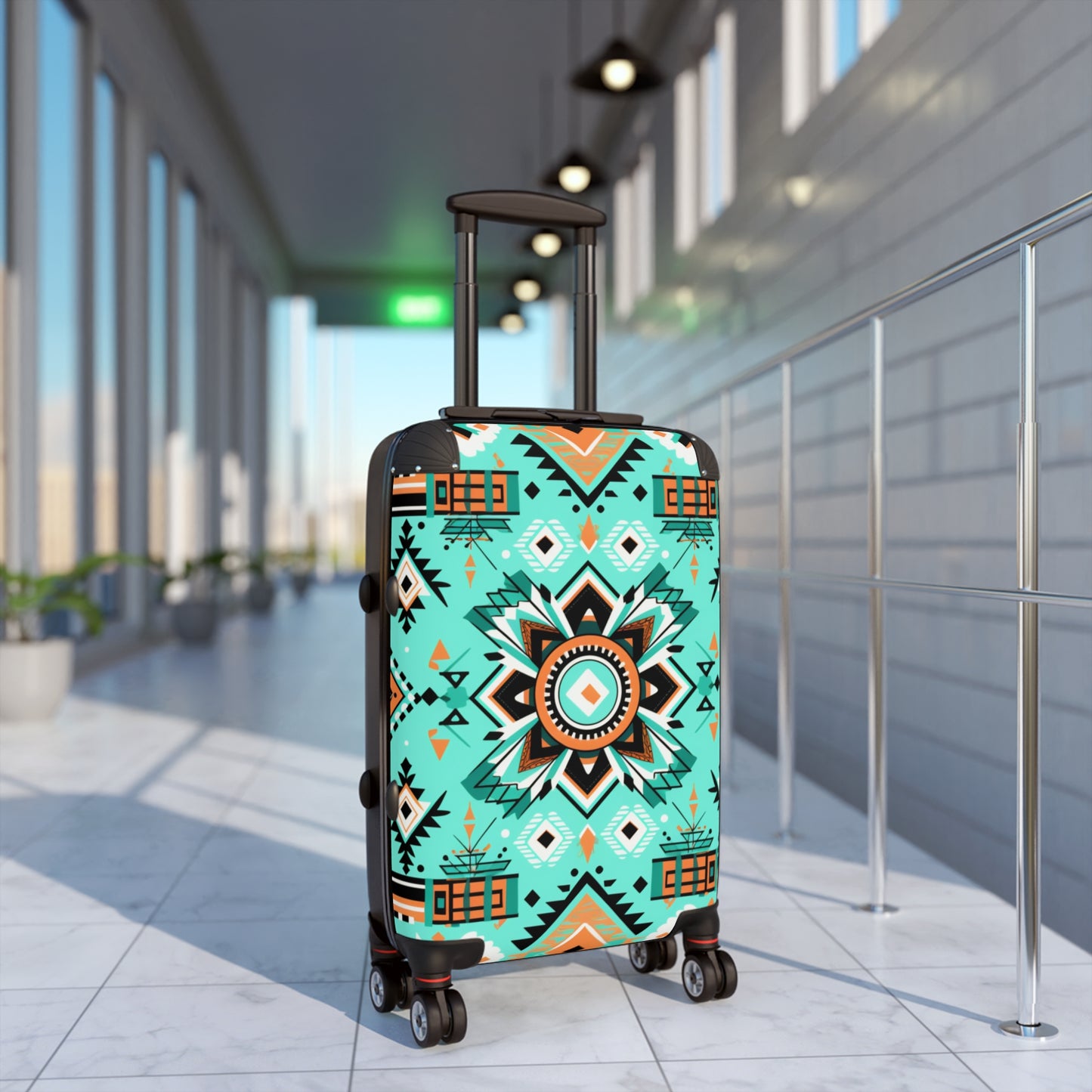 Turquoise Geometric Flower Suitcase