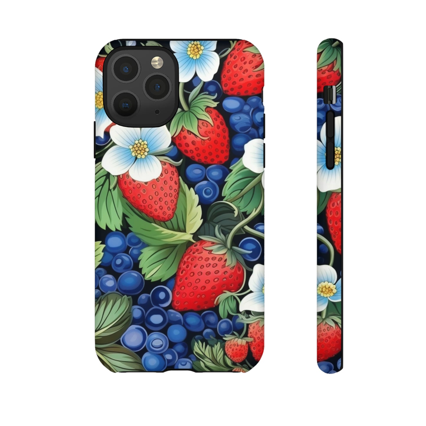 Strawberries and Blueberries on Black phone case