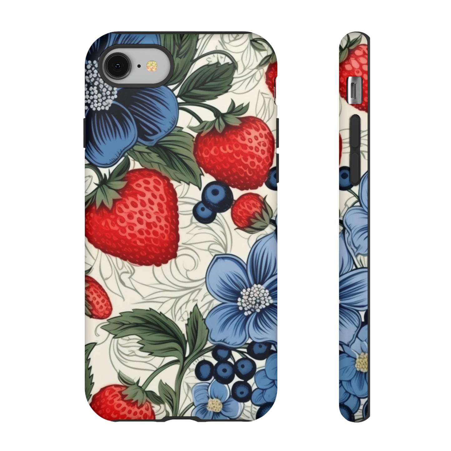 Strawberries and Blueberries on White phone case