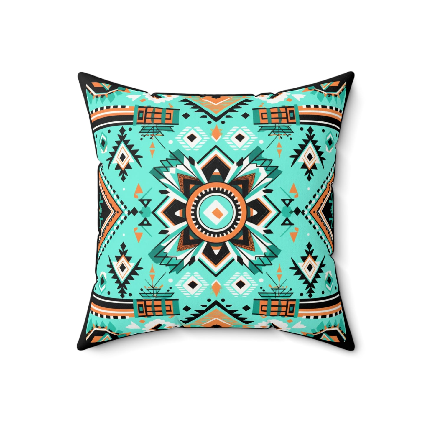 Turquoise Geometric Square Pillow