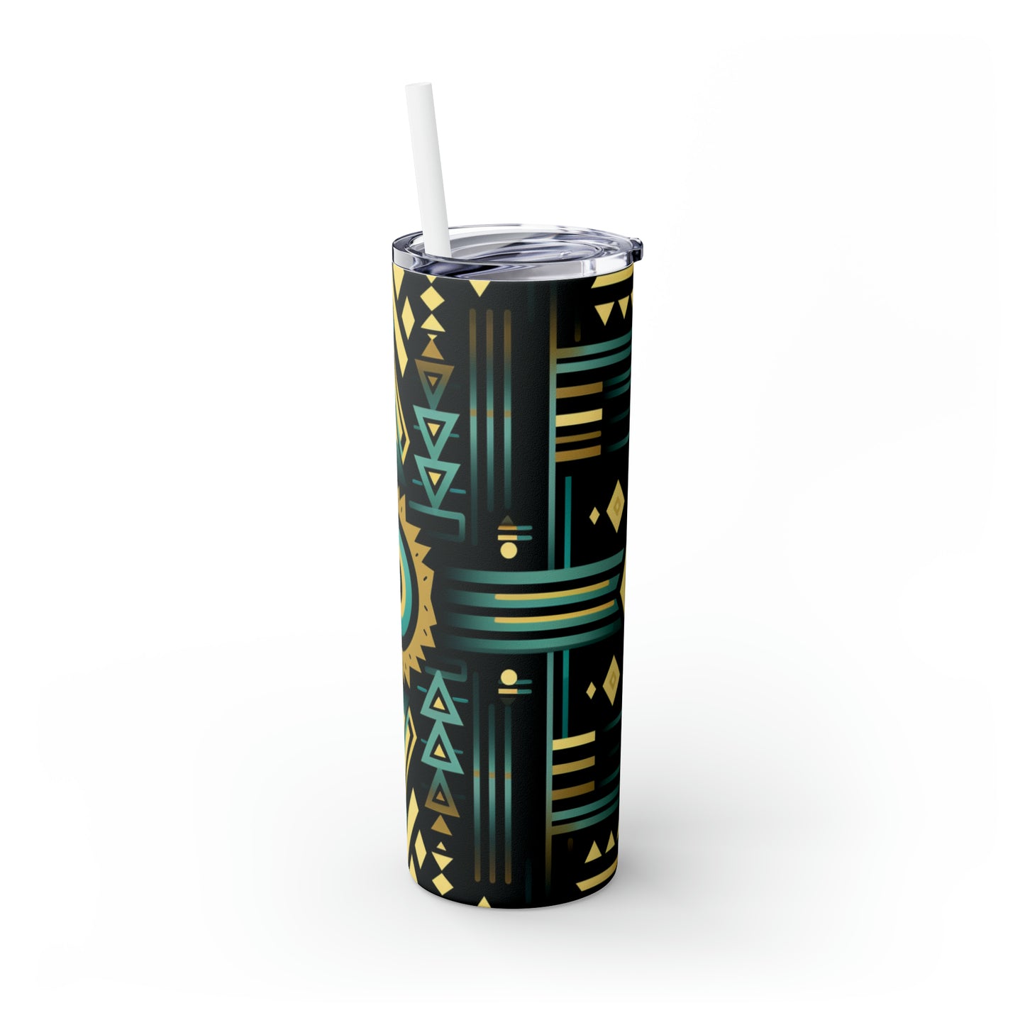 Black, Turquoise and Yellow Geometric Skinny Tumbler with Straw, 20oz