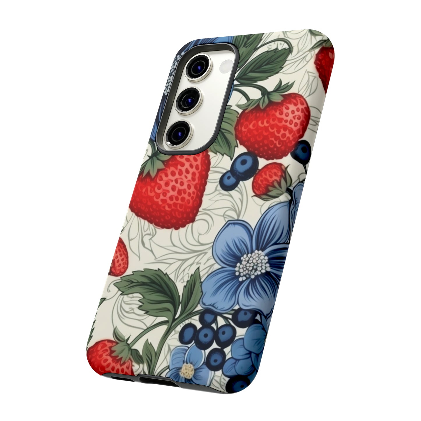 Strawberries and Blueberries on White phone case