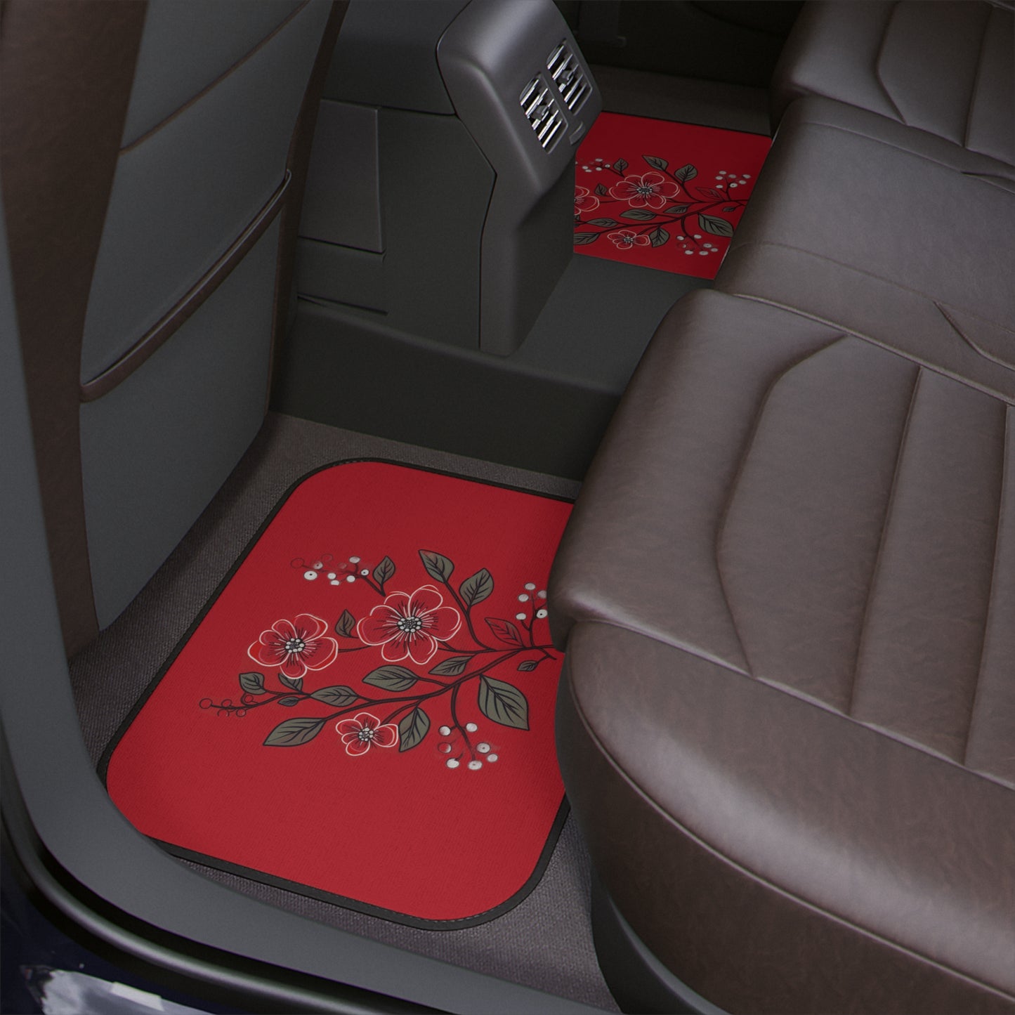 Red Floral Floor Mats, 1pc