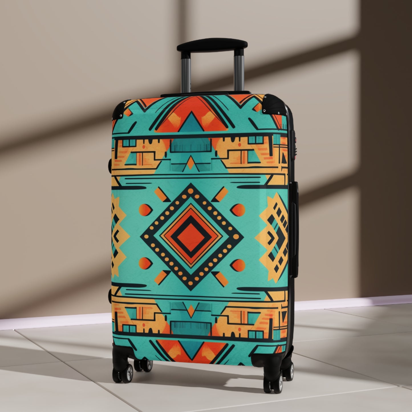 Turquoise and Orange Geometric Suitcase