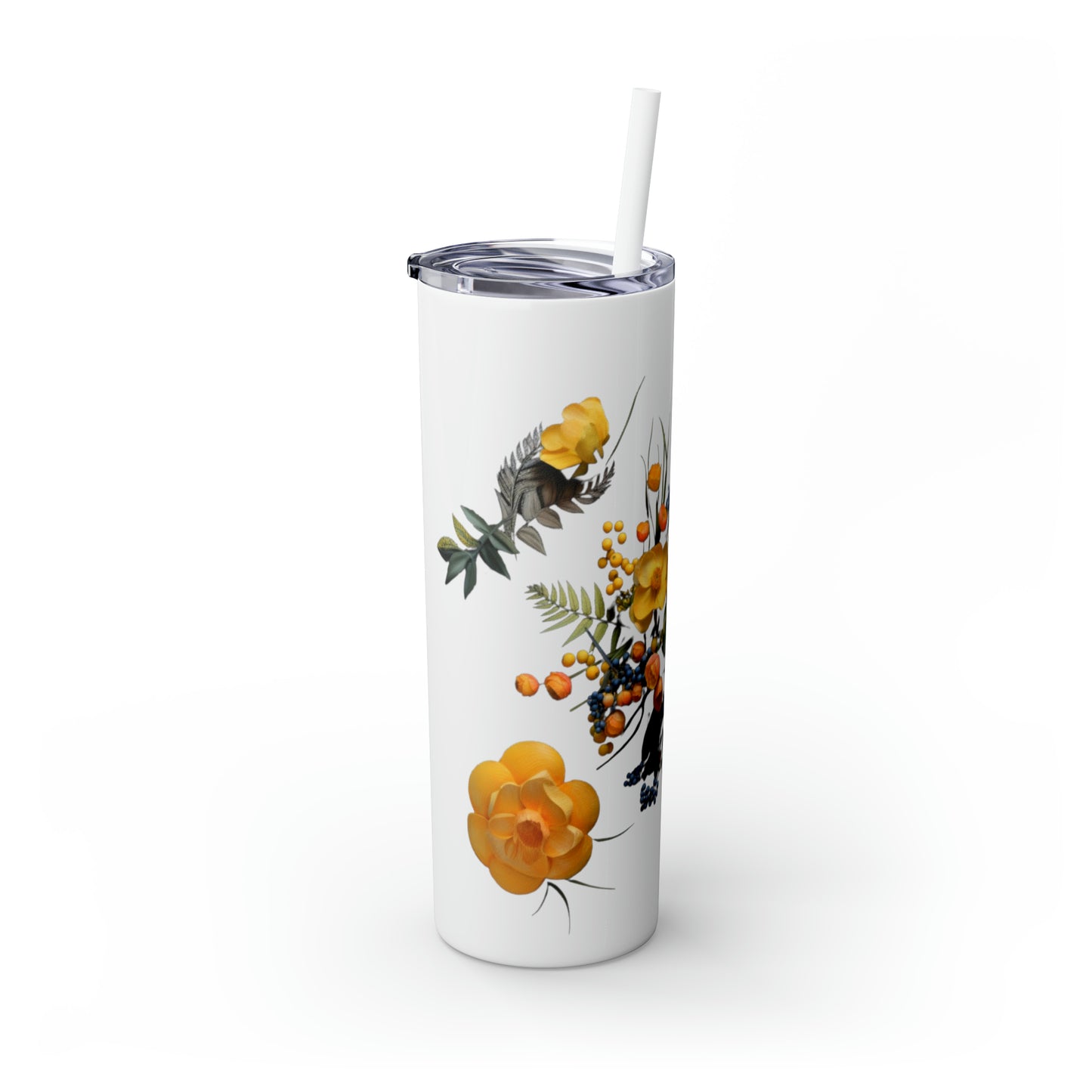 Yellow Floral Skinny Tumbler with Straw, 20oz