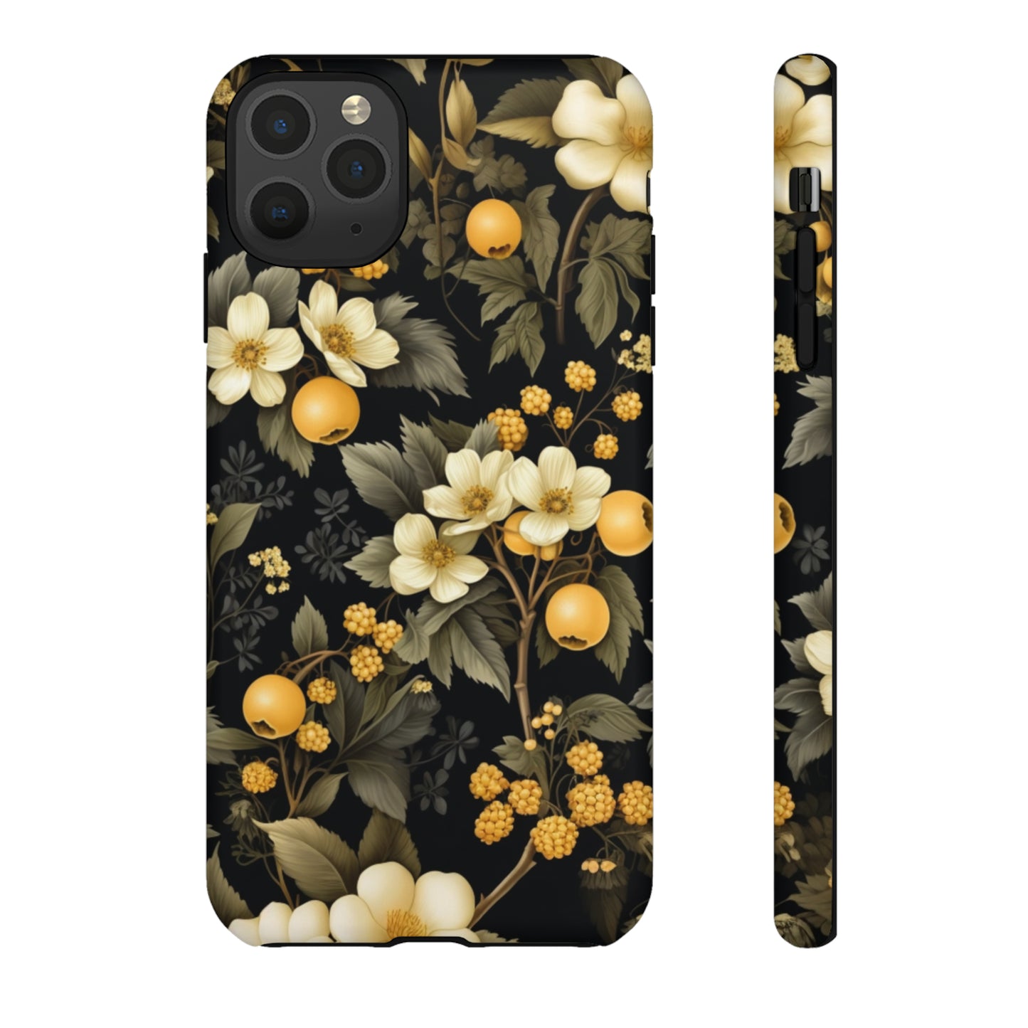 White Black and Yellow Floral phone case