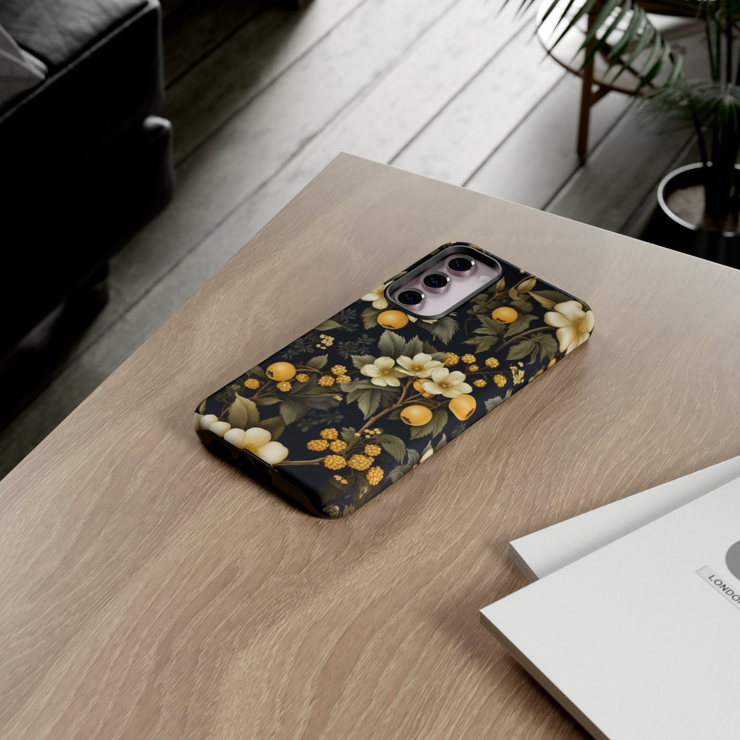 White Black and Yellow Floral phone case