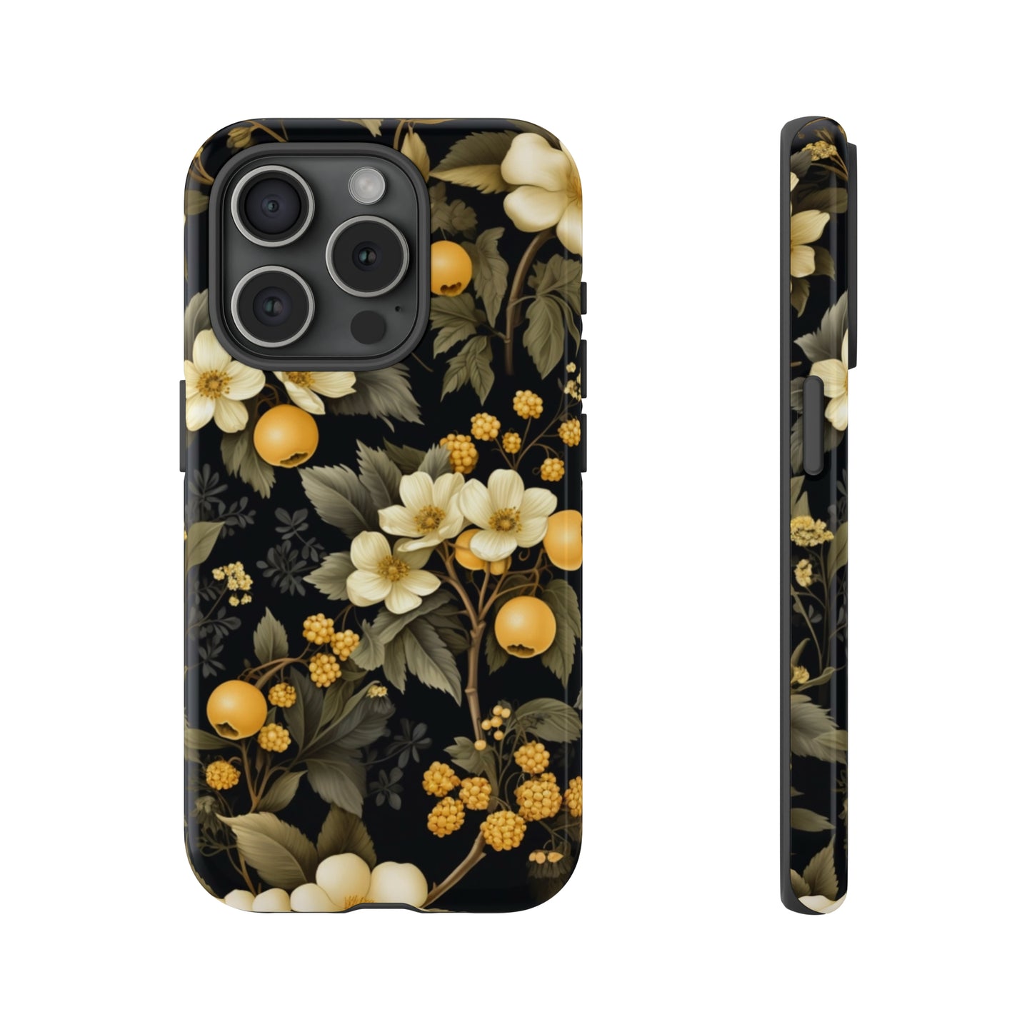 White Black and Yellow Floral phone case