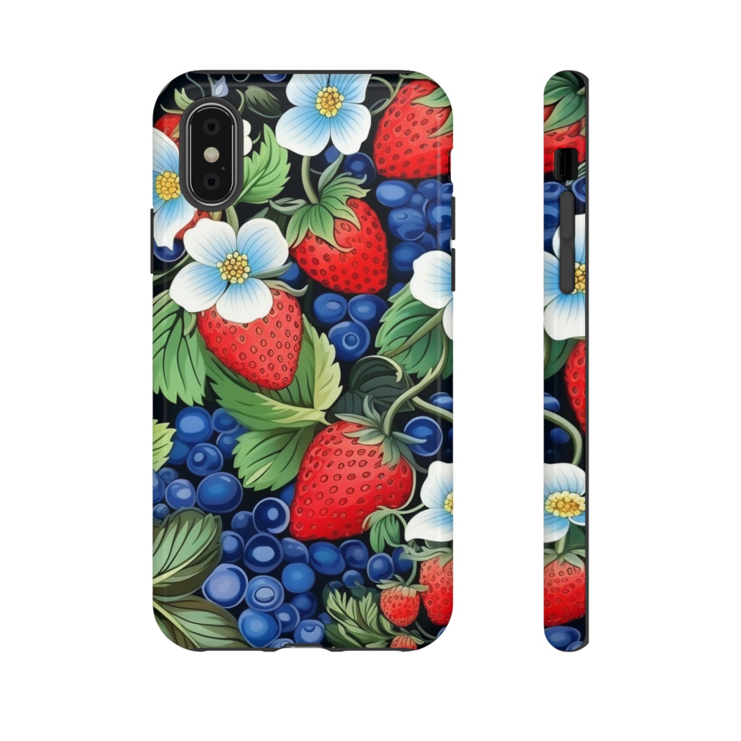 Strawberries and Blueberries on Black phone case