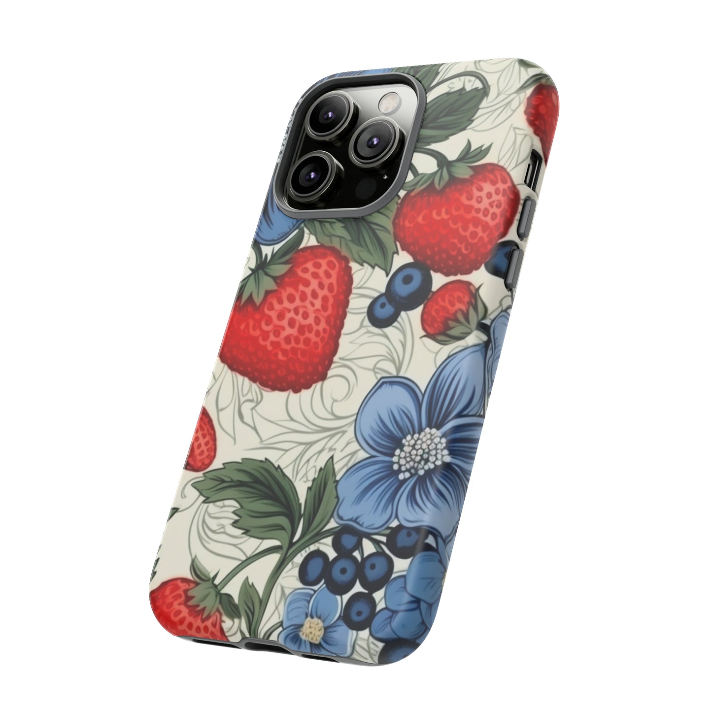 Strawberries and Blueberries on White phone case