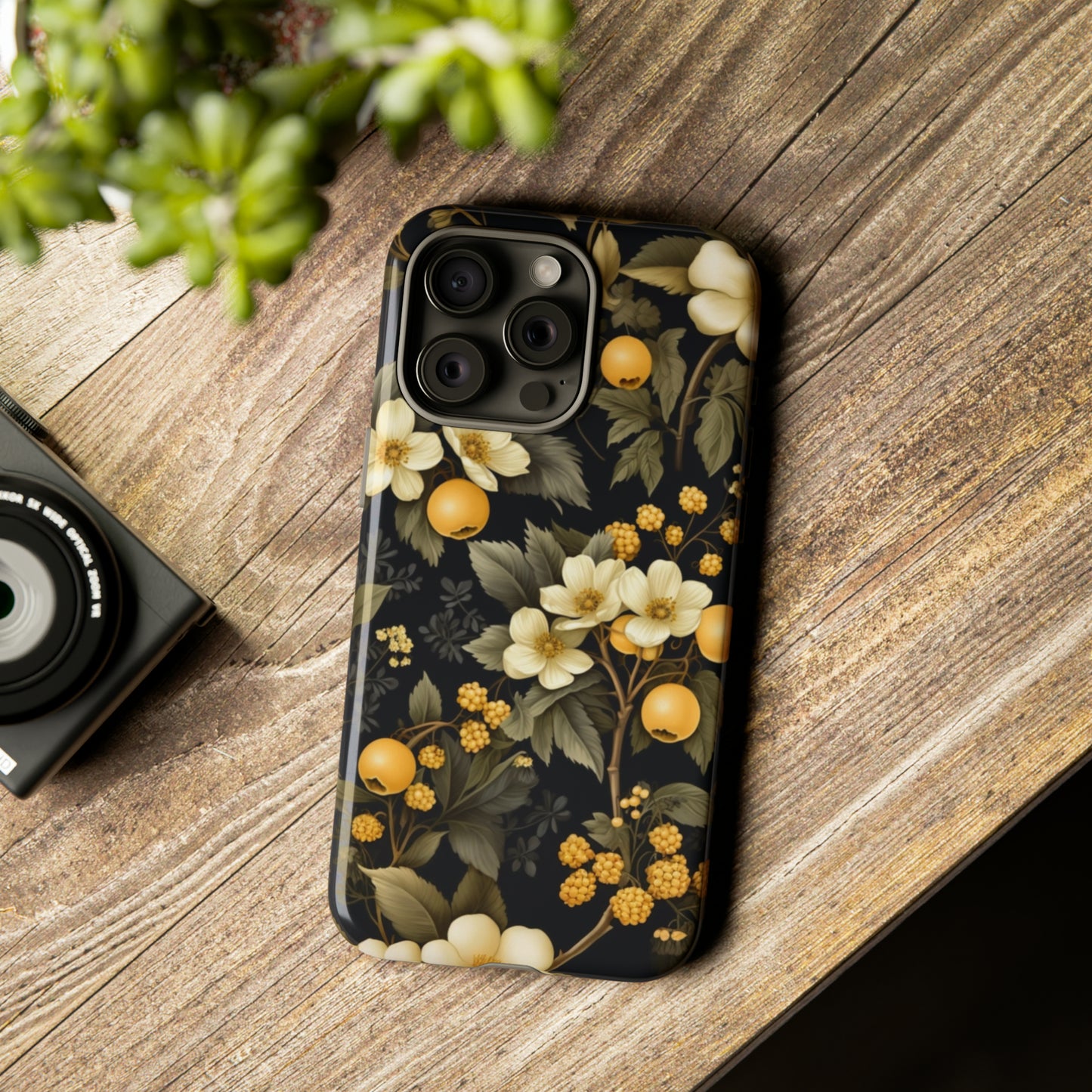 White Black and Yellow Floral phone case