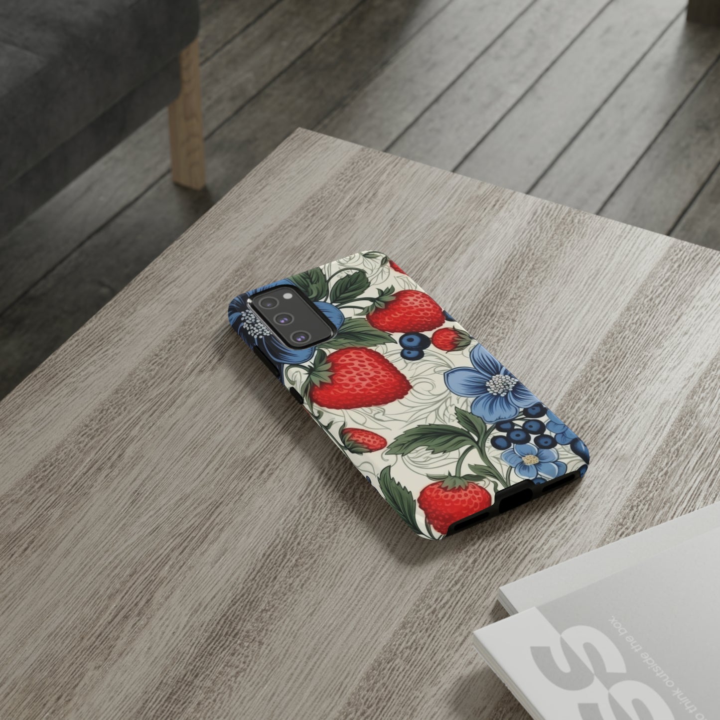 Strawberries and Blueberries on White phone case