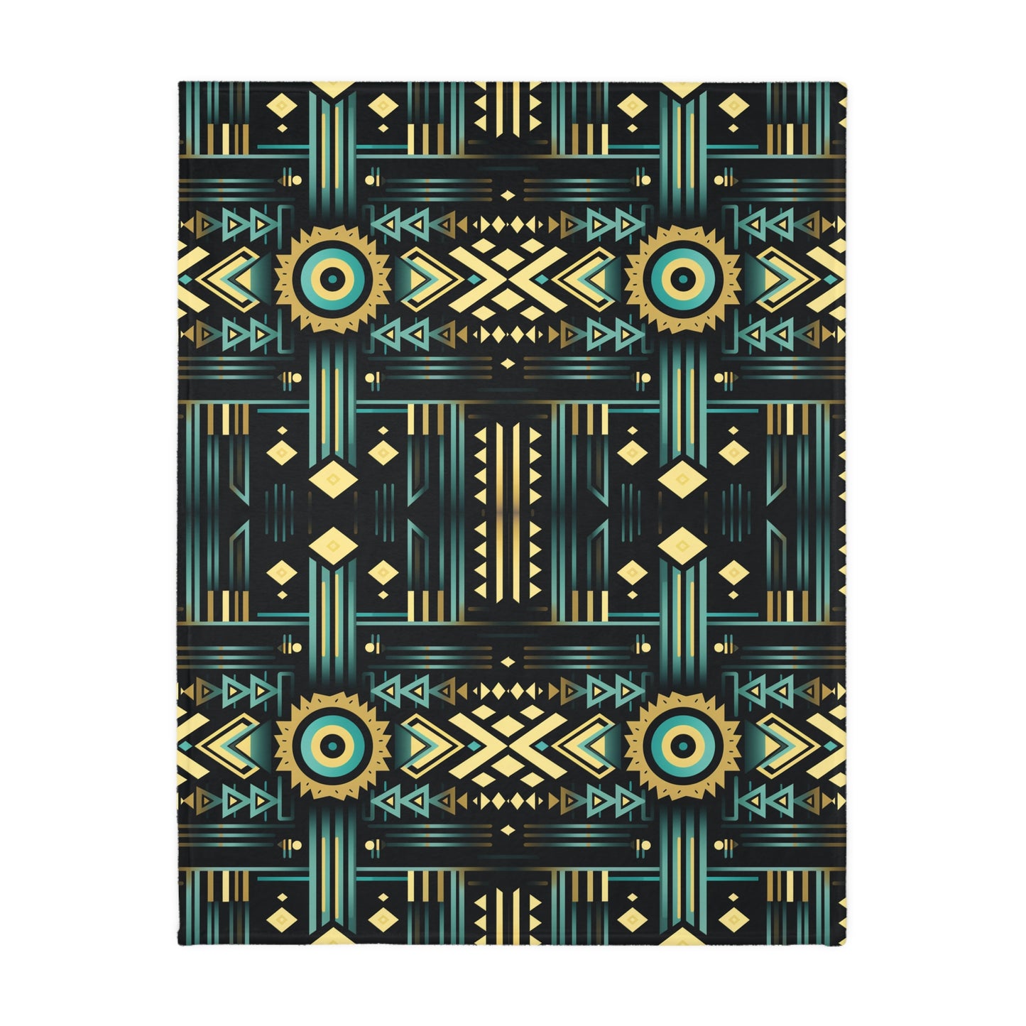 Black, Turquoise and Yellow Velveteen Minky Blanket (Two-sided print)