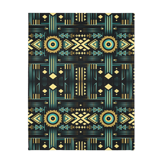 Black, Turquoise and Yellow Velveteen Minky Blanket (Two-sided print)