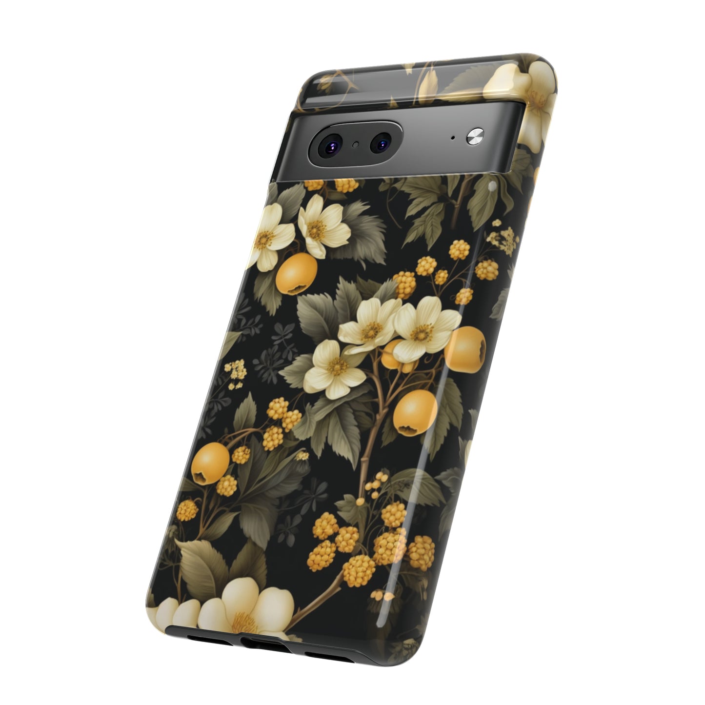 White Black and Yellow Floral phone case