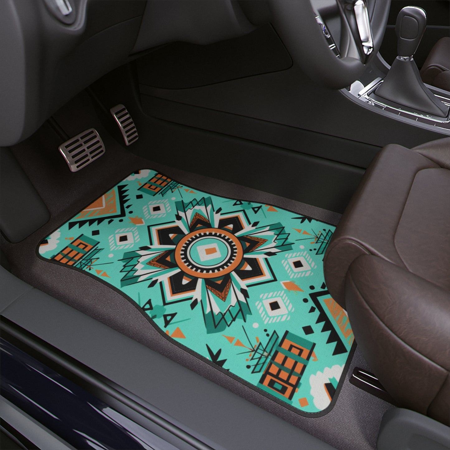 Teal Geometric Floor Mats, 1pc