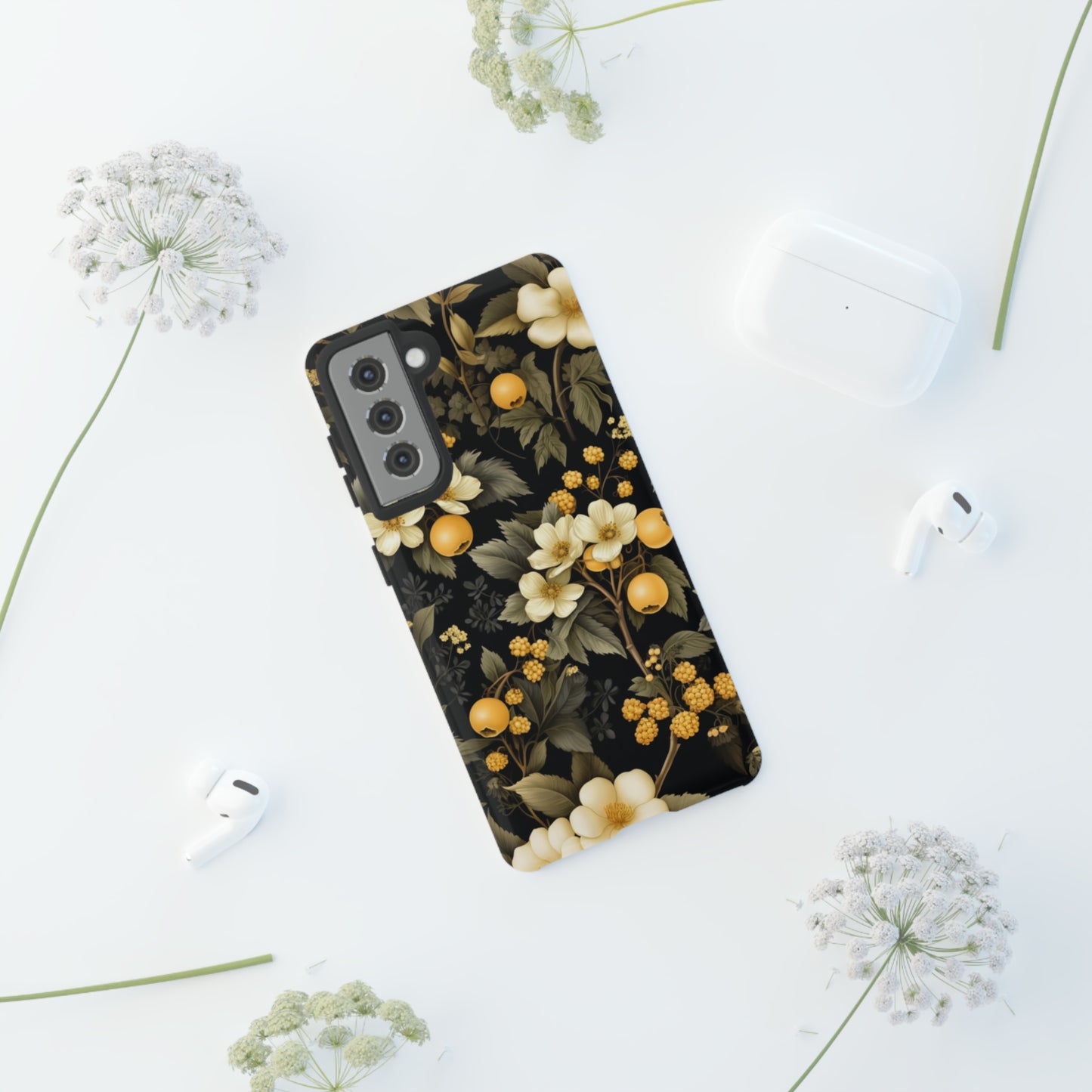 White Black and Yellow Floral phone case