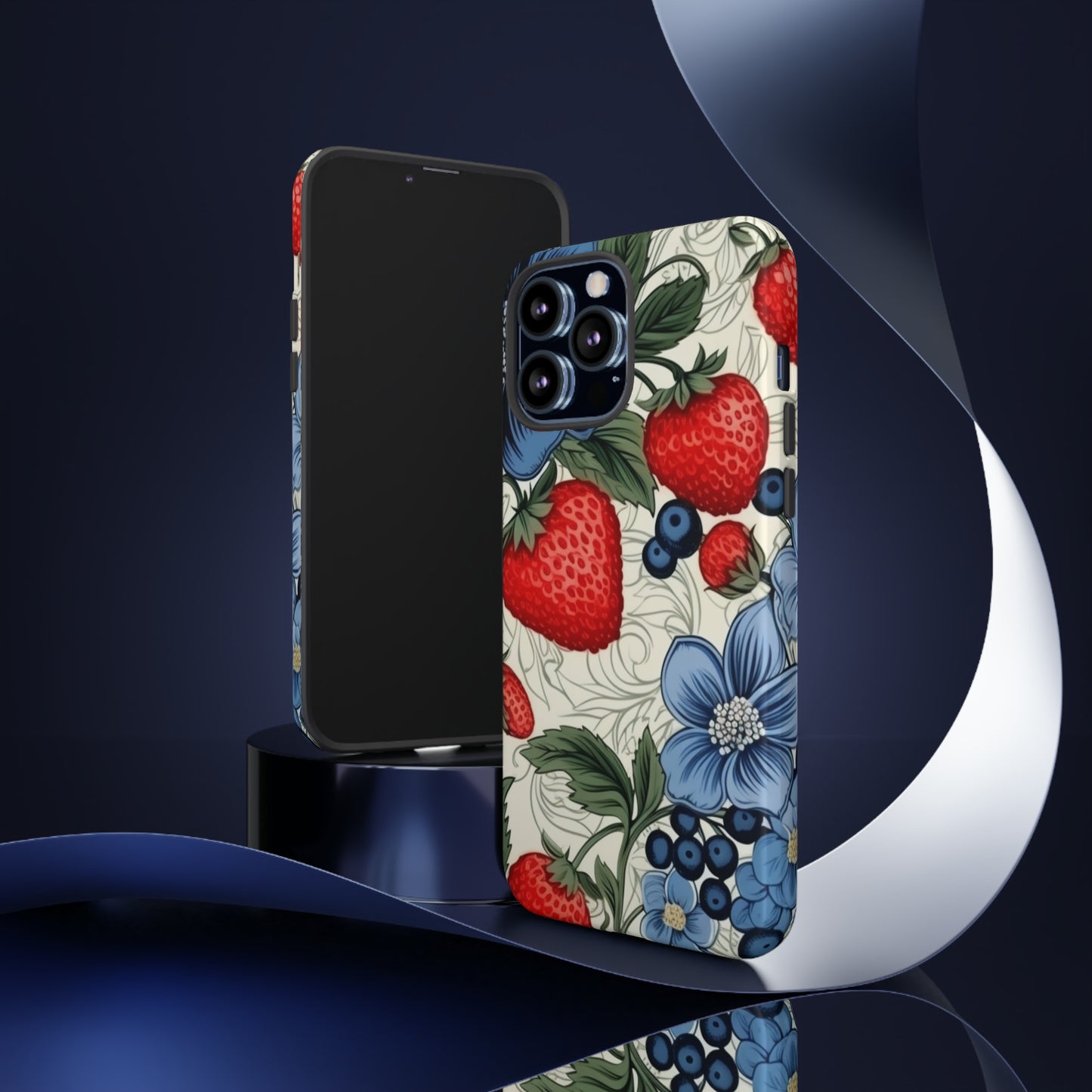 Strawberries and Blueberries on White phone case