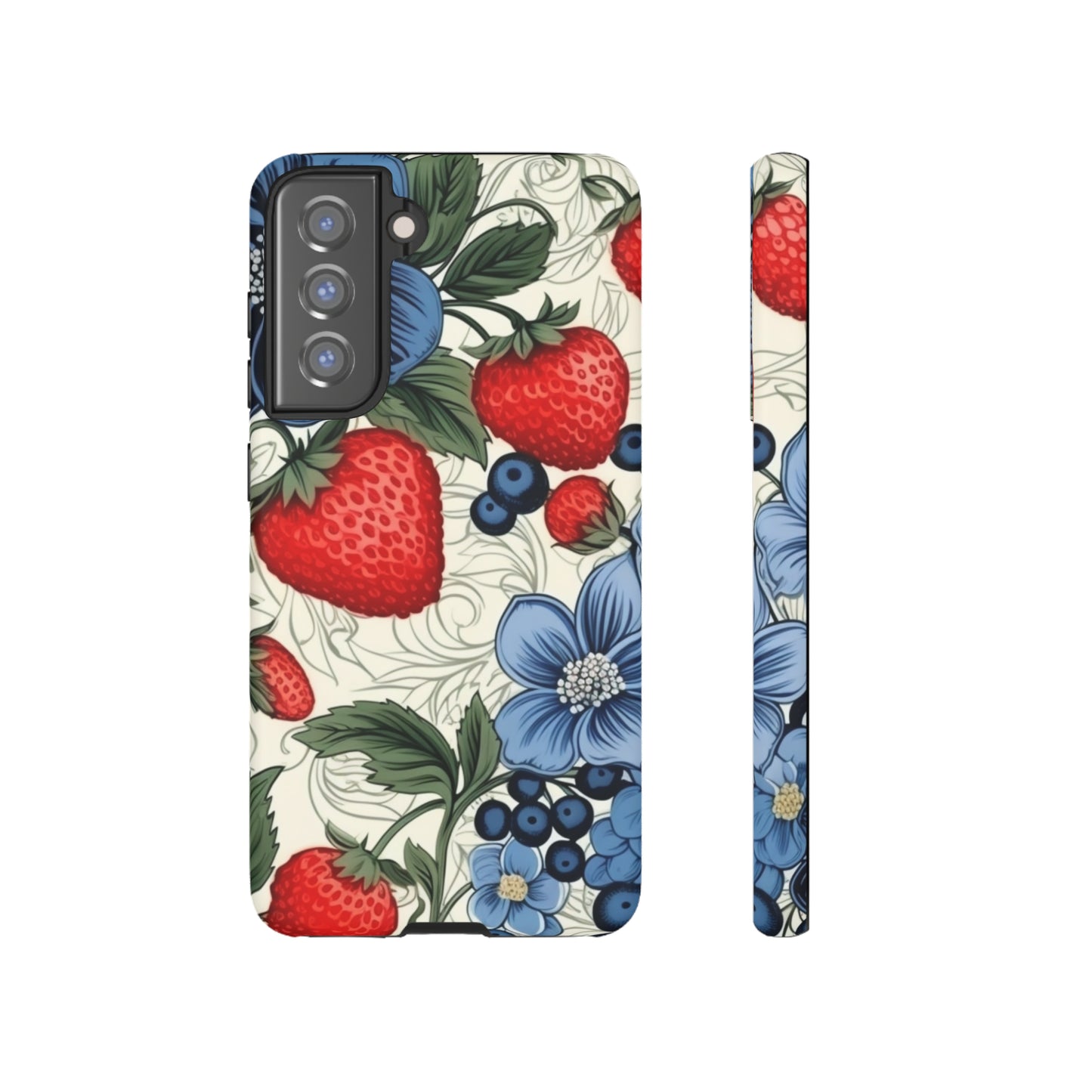 Strawberries and Blueberries on White phone case