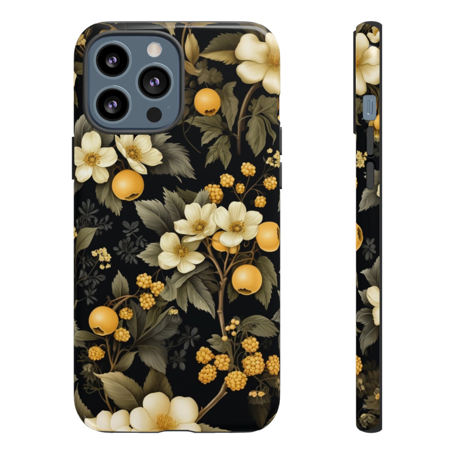 White Black and Yellow Floral phone case